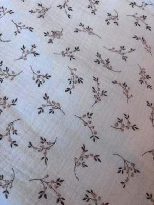 Tissu gaz de coton crème fleurs — image 1