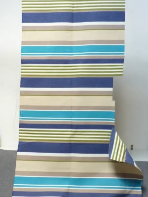 Coupon toile transat neuf 1.06 m x 0.30 mrayé bleu beige vert — image 1