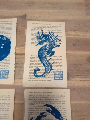 quadriptyque linogravure theme mer — image 3